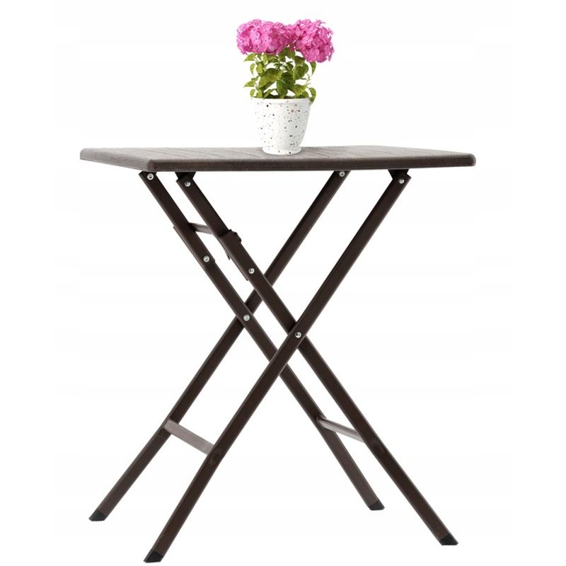 Casa si Gradina - Gradina si terasa - Mobilier exterior - Seturi mobila gradina - Masa de plastic pliabila, pentru gradina sau balcon, 62x62x73cm, maro imitatie lemn - Infinity.ro