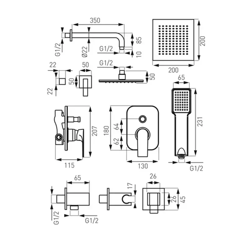 Casa si Gradina - Sanitare - Cazi si cabine de dus - Coloane si seturi de dus - Sistem de dus incastrat Ferro Square crom - Infinity.ro