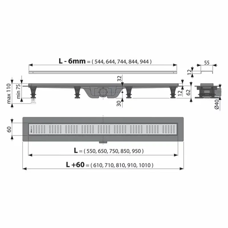 Casa si Gradina - Constructii - Materiale constructii - Sisteme de scurgere - Set rigola pentru dus cu capac Alca APZ10 Simple 55 cm - Infinity.ro