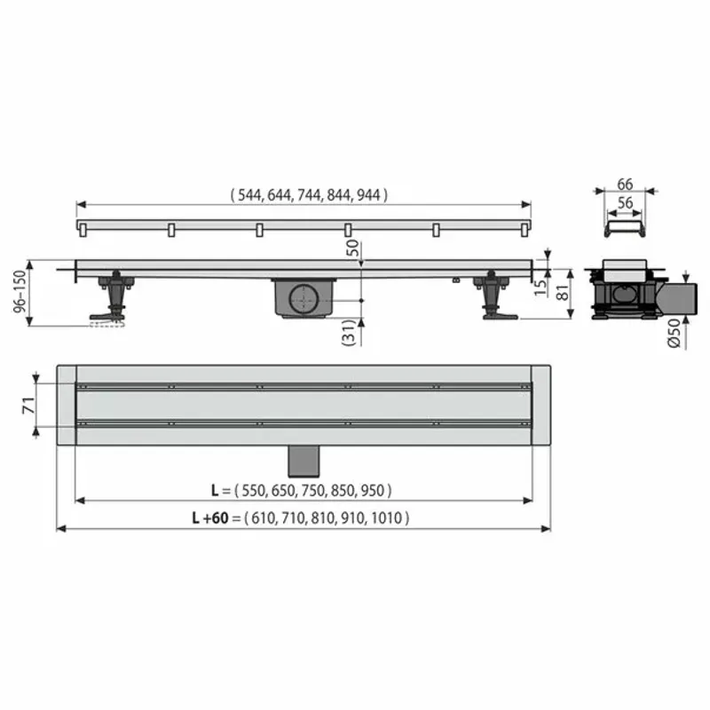 Casa si Gradina - Constructii - Materiale constructii - Sisteme de scurgere - Set rigola cu capac faiantabil APZ13-DOUBLE9 FIT AND GO 65 cm - Infinity.ro
