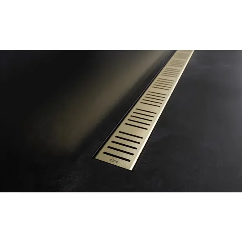 Casa si Gradina - Constructii - Materiale constructii - Sisteme de scurgere - Set rigola cu capac auriu periat Alca APZ10BLACK-BRASS 65 cm - Infinity.ro