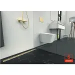 Casa si Gradina - Constructii - Materiale constructii - Sisteme de scurgere - Set rigola cu capac auriu periat Alca APZ10BLACK-BRASS 65 cm - Infinity.ro