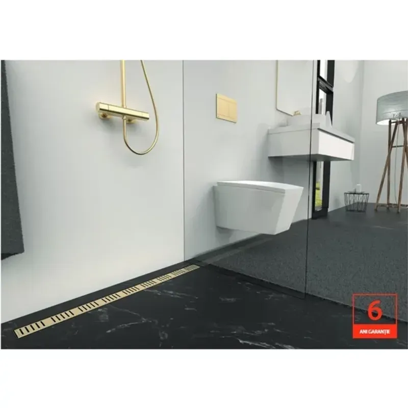 Casa si Gradina - Constructii - Materiale constructii - Sisteme de scurgere - Set rigola cu capac auriu periat Alca APZ10BLACK-BRASS 65 cm - Infinity.ro