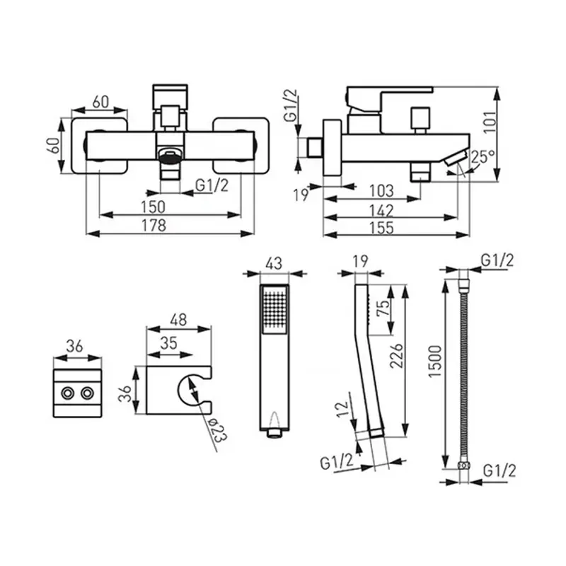 Casa si Gradina - Sanitare - Lavoar baie si accesorii - Baterii sanitare - Baterie cada Ferro Zicco cu set de dus - Infinity.ro