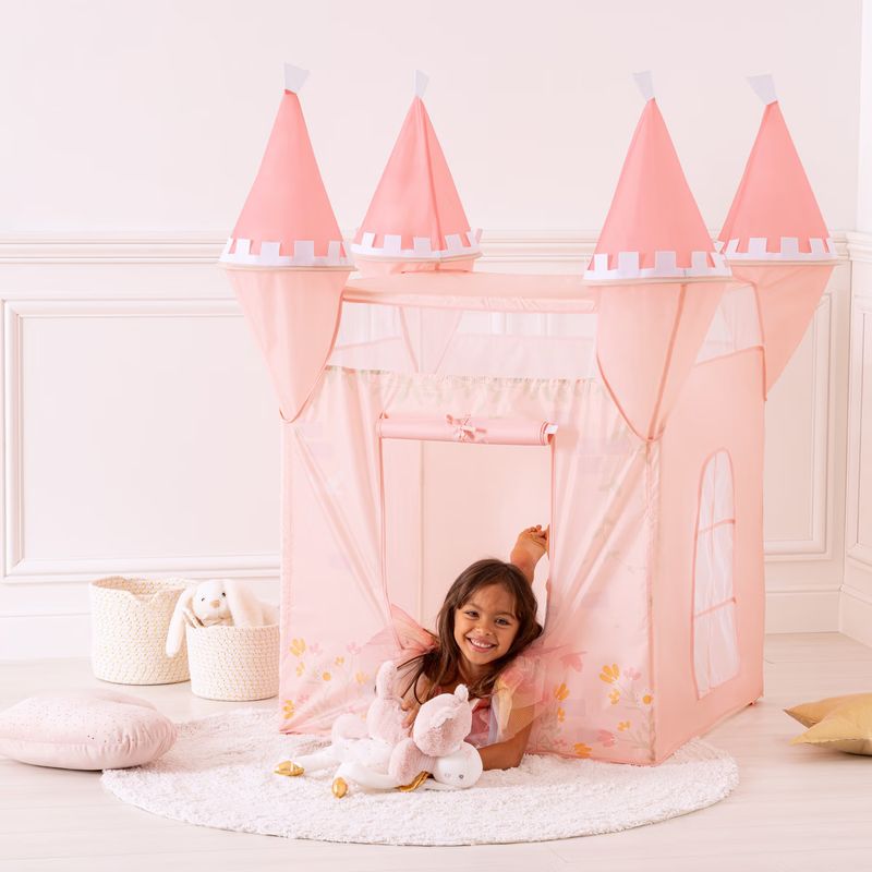 Petshop - Accesorii petshop - Jucarii animale - Jucarii educative - Cort copii Atmosphera tip castel, pop-up cu ferestre si usa, 130x78x78 cm, roz - Infinity.ro