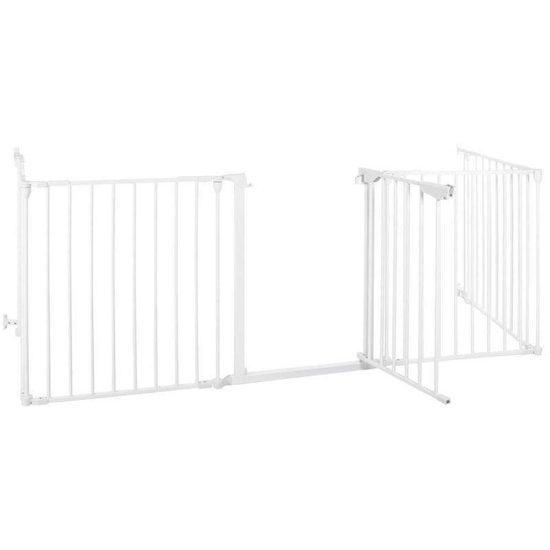 Petshop - Accesorii petshop - Jucarii animale - Jucarii educative - Bariera de protectie pentru copii, 318x75 cm, alba – 5 panouri, poarta cu blocare, montaj pe perete - Infinity.ro