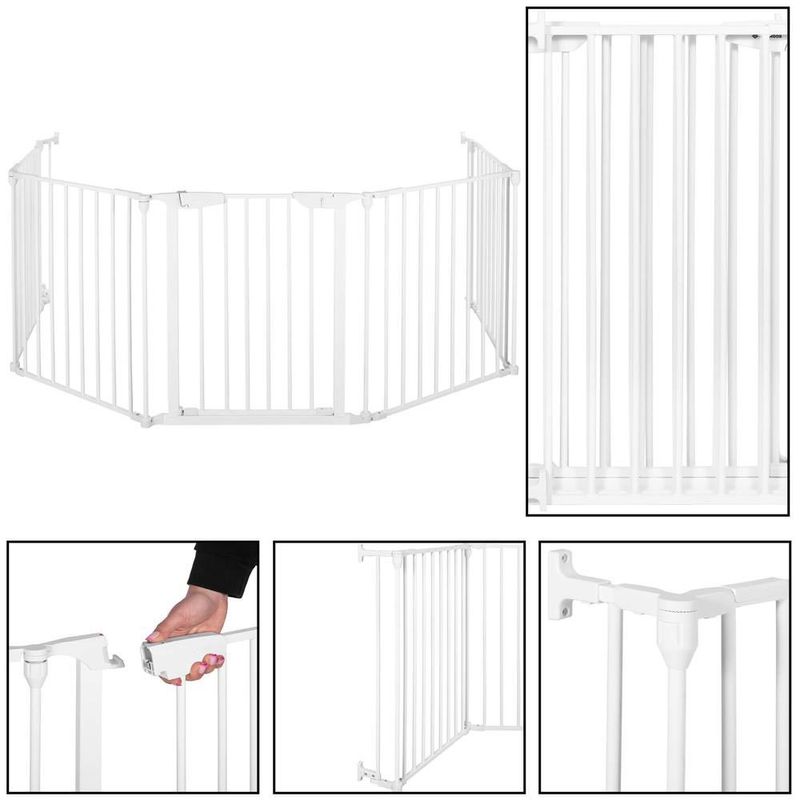 Petshop - Accesorii petshop - Jucarii animale - Jucarii educative - Bariera de protectie pentru copii, 318x75 cm, alba – 5 panouri, poarta cu blocare, montaj pe perete - Infinity.ro