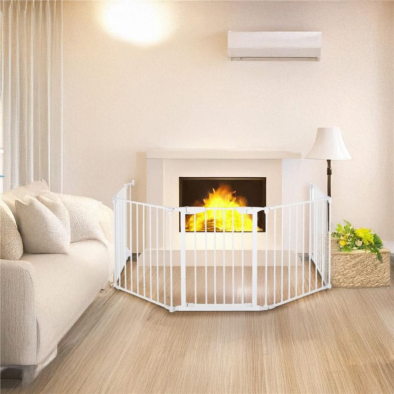 Petshop - Accesorii petshop - Jucarii animale - Jucarii educative - Bariera de protectie pentru copii, 318x75 cm, alba – 5 panouri, poarta cu blocare, montaj pe perete - Infinity.ro