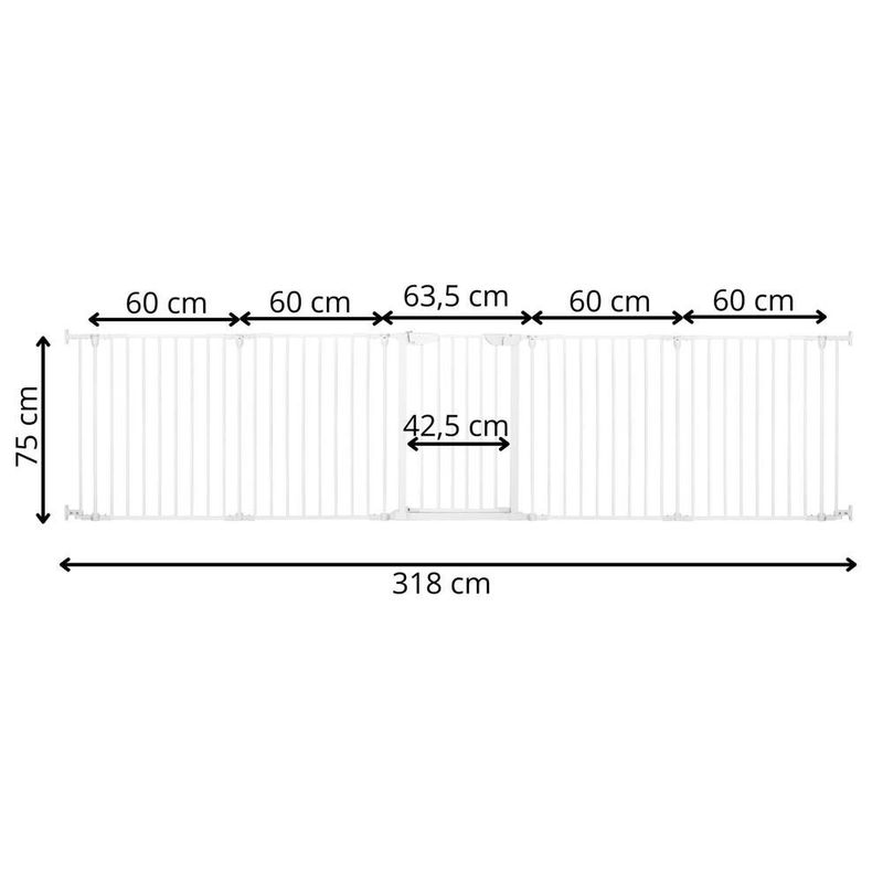 Petshop - Accesorii petshop - Jucarii animale - Jucarii educative - Bariera de protectie pentru copii, 318x75 cm, alba – 5 panouri, poarta cu blocare, montaj pe perete - Infinity.ro