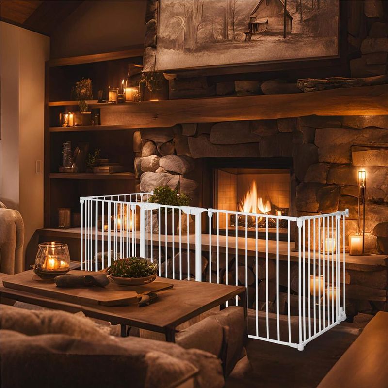 Petshop - Accesorii petshop - Jucarii animale - Jucarii educative - Bariera de protectie pentru copii, 318x75 cm, alba – 5 panouri, poarta cu blocare, montaj pe perete - Infinity.ro