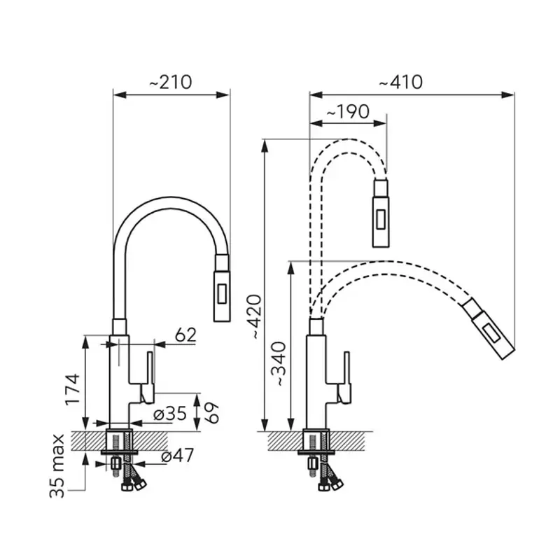 Casa si Gradina - Sanitare - Chiuveta bucatarie si accesorii - Baterii bucatarie - Baterie bucatarie Ferro Zumba Slim 2F menta cu pipa flexibila - Infinity.ro
