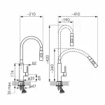 Casa si Gradina - Sanitare - Chiuveta bucatarie si accesorii - Baterii bucatarie - Baterie bucatarie Ferro Zumba Slim 2F albastru cu pipa flexibila - Infinity.ro