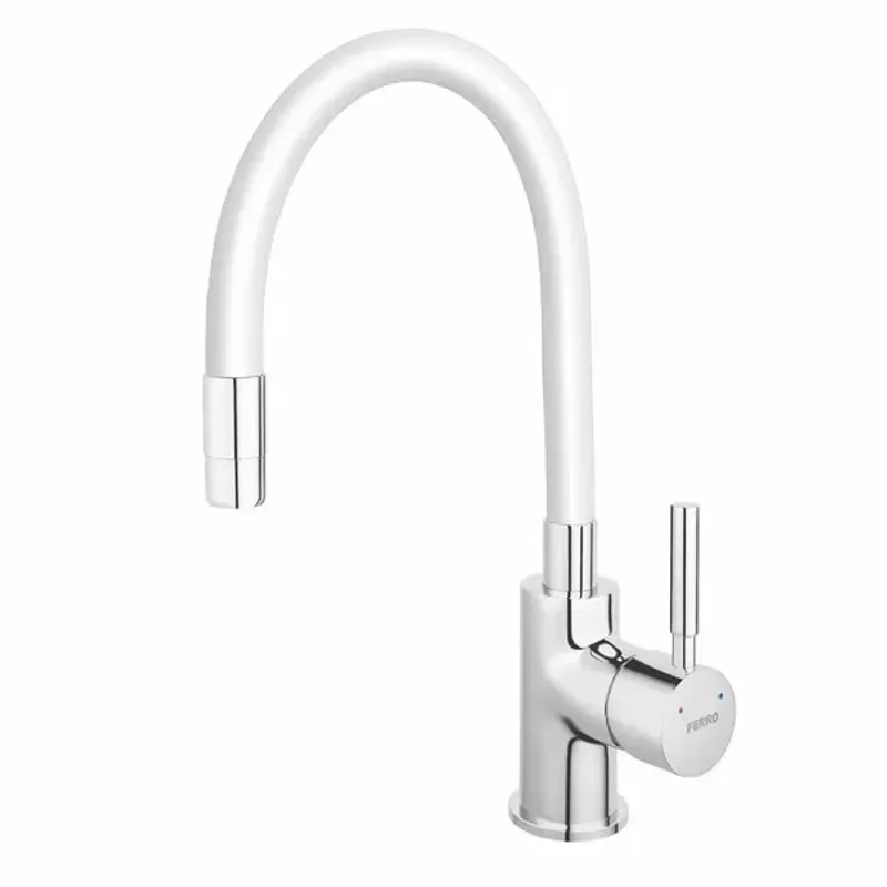 Casa si Gradina - Sanitare - Chiuveta bucatarie si accesorii - Baterii bucatarie - Baterie bucatarie cu pipa flexibila alba Ferro Zumba - Infinity.ro