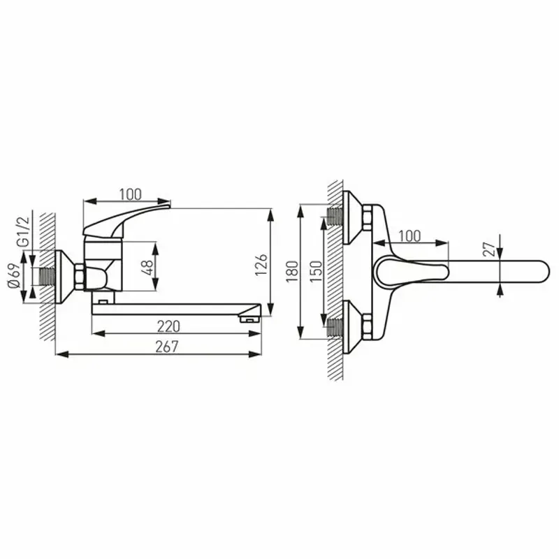Casa si Gradina - Sanitare - Chiuveta bucatarie si accesorii - Baterii bucatarie - Baterie bucatarie montare pe perete Ferro Basic pipa 22 cm - Infinity.ro