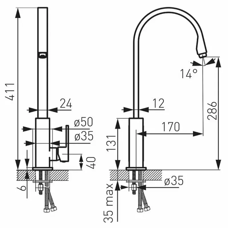 Casa si Gradina - Sanitare - Chiuveta bucatarie si accesorii - Baterii bucatarie - Baterie bucatarie cu pipa inalta negru mat Ferro Zicco - Infinity.ro