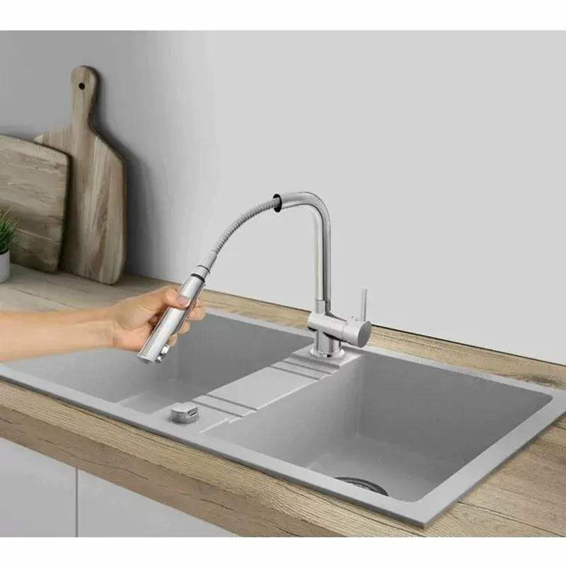 Casa si Gradina - Sanitare - Chiuveta bucatarie si accesorii - Baterii bucatarie - Baterie bucatarie cu dus extractibil crom Ferro Toledo - Infinity.ro