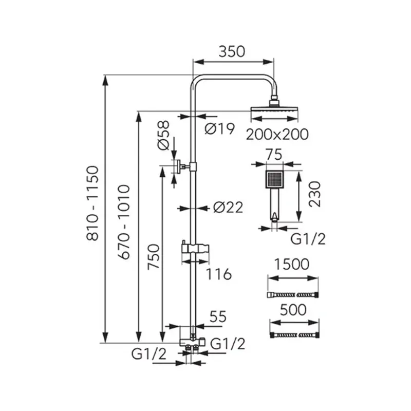 Casa si Gradina - Sanitare - Cazi si cabine de dus - Coloane si seturi de dus - Coloana de dus Ferro Wizard fara baterie cu palarie de dus patrata - Infinity.ro