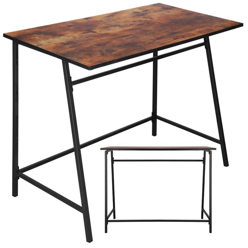 Casa si Gradina - Mobilier - Mese si birouri - Birouri - Birou tip masa laterala, cu cadru din otel, 50x100x76 cm, industrial, maro - Infinity.ro