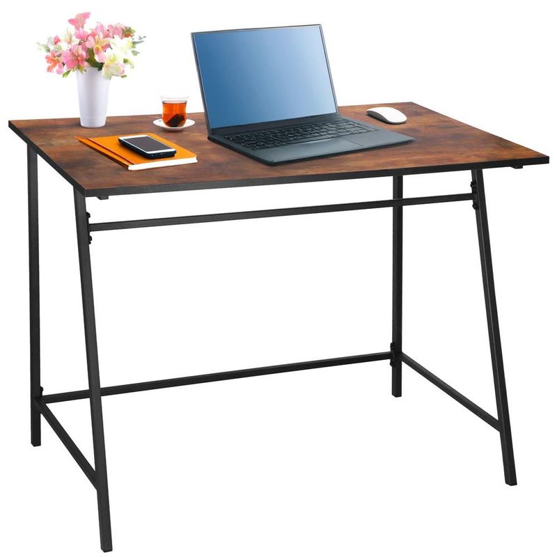 Casa si Gradina - Mobilier - Mese si birouri - Birouri - Birou tip masa laterala, cu cadru din otel, 50x100x76 cm, industrial, maro - Infinity.ro
