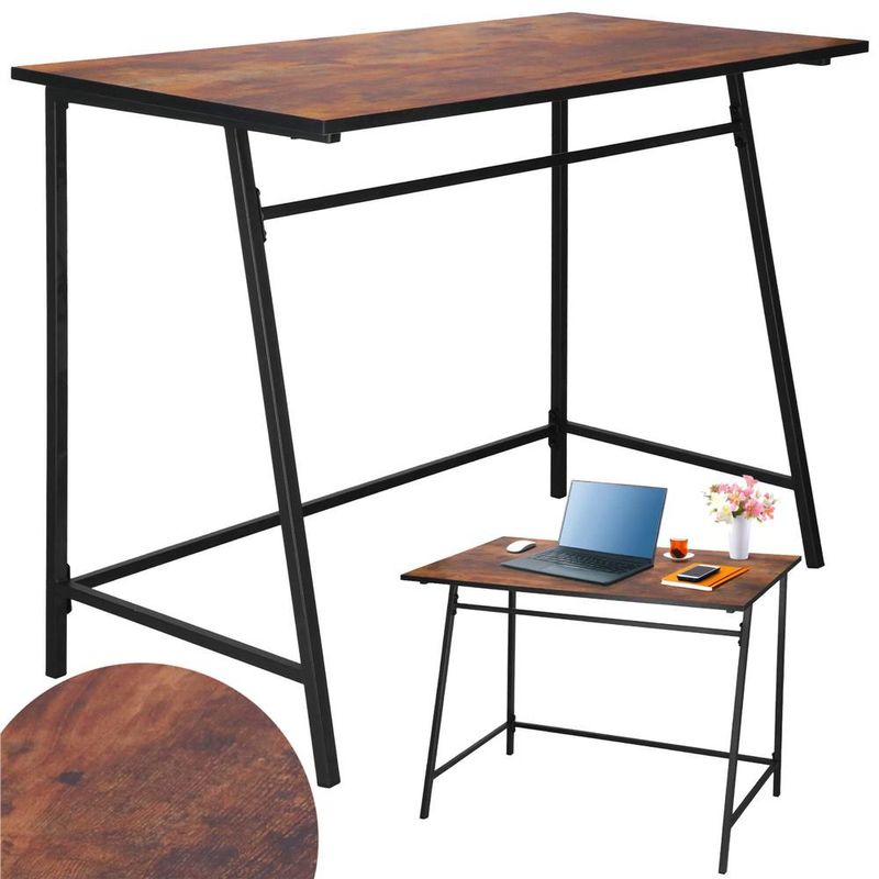 Casa si Gradina - Mobilier - Mese si birouri - Birouri - Birou tip masa laterala, cu cadru din otel, 50x100x76 cm, industrial, maro - Infinity.ro