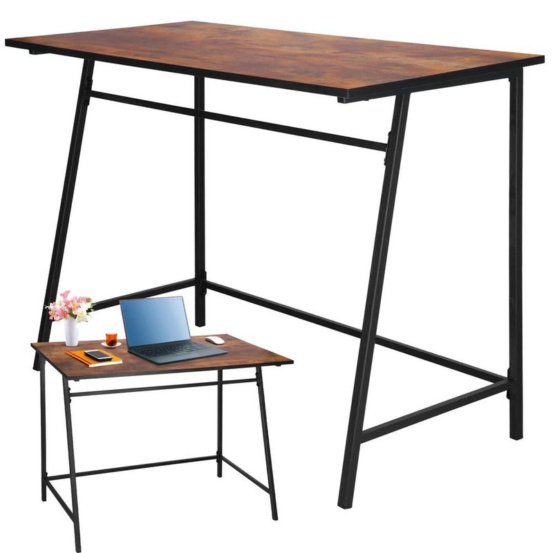 Casa si Gradina - Mobilier - Mese si birouri - Birouri - Birou tip masa laterala, cu cadru din otel, 50x100x76 cm, industrial, maro - Infinity.ro