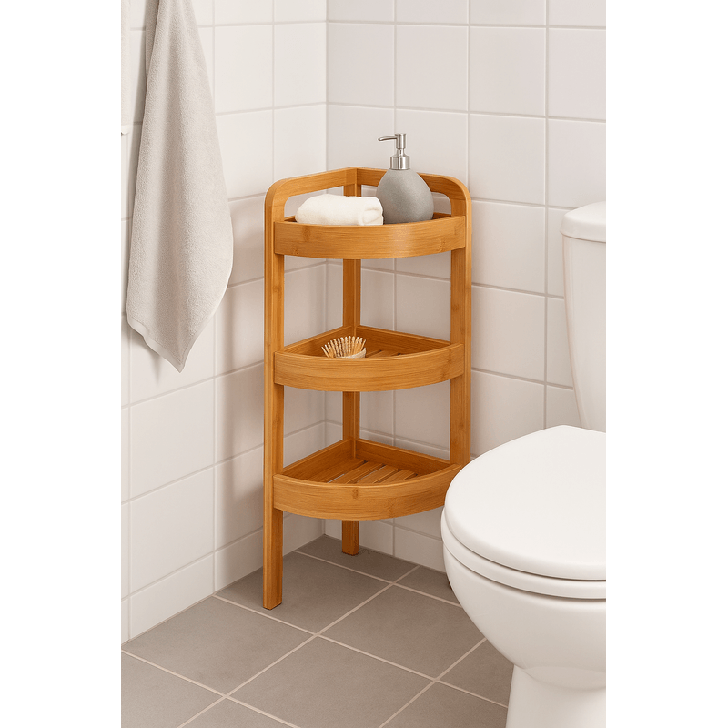 Casa si Gradina - Mobilier - Mobilier baie - Corpuri baie - Etajera colt 5Five Bambou cu 3 rafturi, din lemn de bambus, 23x23x61 cm, bej natur - Infinity.ro