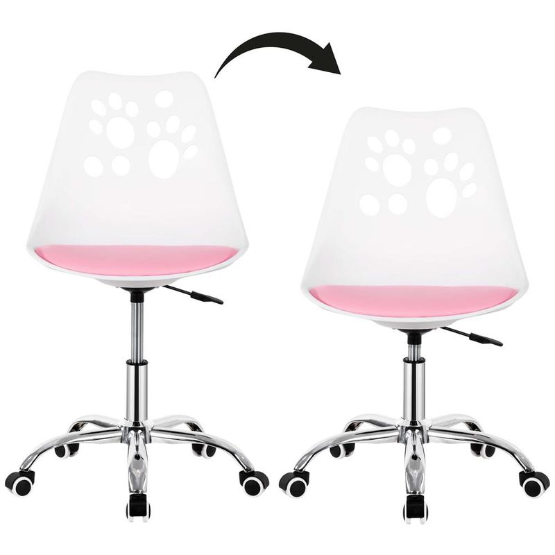 Casa si Gradina - Mobilier - Scaune si fotolii - Scaune - Scaun birou ergonomic, cu sezut din spuma, reglabil pe inaltime, maxim 120 kg, 90x49x48 cm, alb si roz - Infinity.ro