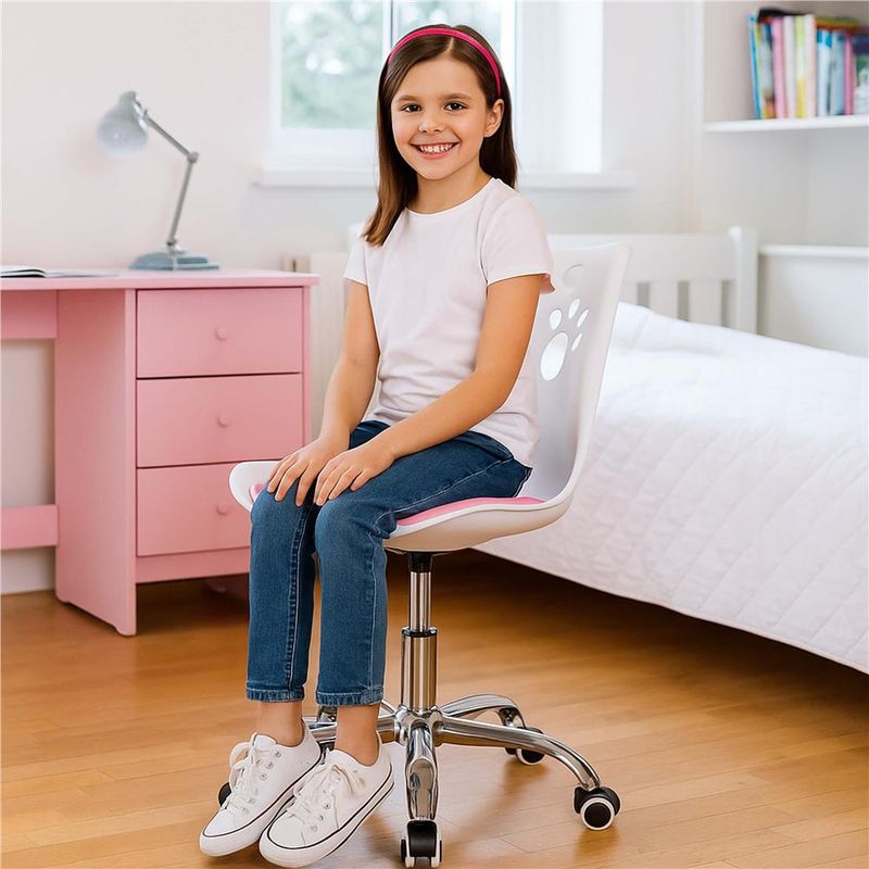 Casa si Gradina - Mobilier - Scaune si fotolii - Scaune - Scaun birou ergonomic, cu sezut din spuma, reglabil pe inaltime, maxim 120 kg, 90x49x48 cm, alb si roz - Infinity.ro