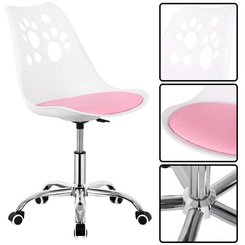 Casa si Gradina - Mobilier - Scaune si fotolii - Scaune - Scaun birou ergonomic, cu sezut din spuma, reglabil pe inaltime, maxim 120 kg, 90x49x48 cm, alb si roz - Infinity.ro