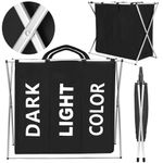 Market - Spalare si intretinere rufe - Uscatoare de rufe si accesorii - Cos de rufe cu 3 compartimente, cadru aluminiu, 68x40x60cm, 146 litri, negru - Infinity.ro