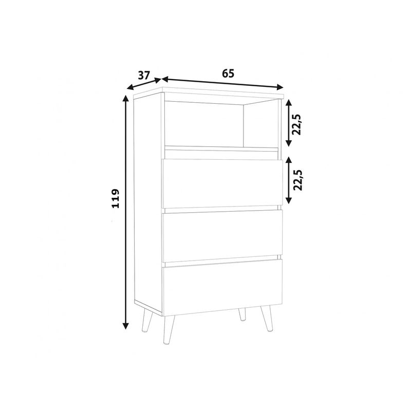 Casa si Gradina - Mobilier - Biblioteci si rafturi - Biblioteci - Comoda biblioteca Norge 03 cu 3 sertare si raft deschis, 65x37x119 cm, alb si stejar craft - Infinity.ro