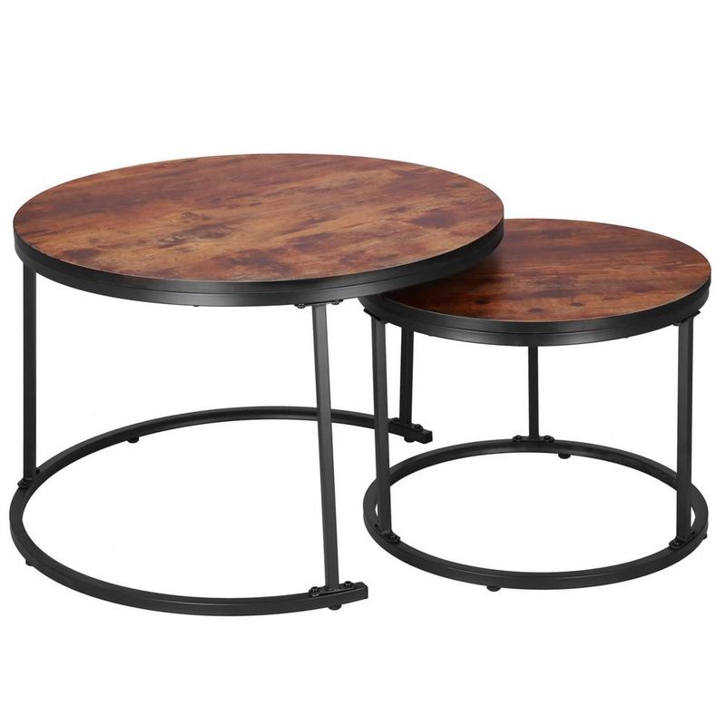Casa si Gradina - Mobilier - Mese si birouri - Masute de cafea - Set 2 mese pentru cafea suprapozabile, cadru otel, 70x70x47 cm si 50x50x40 cm, maro - Infinity.ro