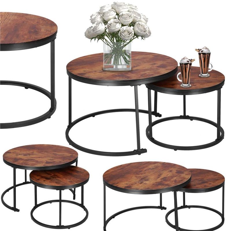 Casa si Gradina - Mobilier - Mese si birouri - Masute de cafea - Set 2 mese pentru cafea suprapozabile, cadru otel, 70x70x47 cm si 50x50x40 cm, maro - Infinity.ro