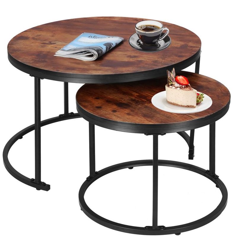 Casa si Gradina - Mobilier - Mese si birouri - Masute de cafea - Set 2 mese pentru cafea suprapozabile, cadru otel, 70x70x47 cm si 50x50x40 cm, maro - Infinity.ro
