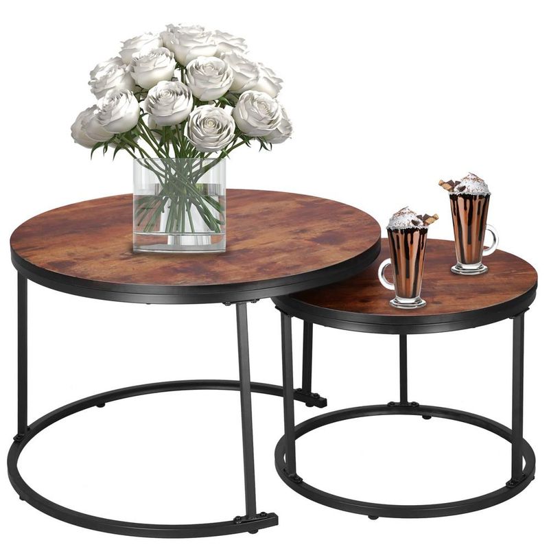 Casa si Gradina - Mobilier - Mese si birouri - Masute de cafea - Set 2 mese pentru cafea suprapozabile, cadru otel, 70x70x47 cm si 50x50x40 cm, maro - Infinity.ro