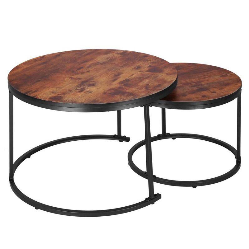 Casa si Gradina - Mobilier - Mese si birouri - Masute de cafea - Set 2 mese pentru cafea suprapozabile, cadru otel, 70x70x47 cm si 50x50x40 cm, maro - Infinity.ro