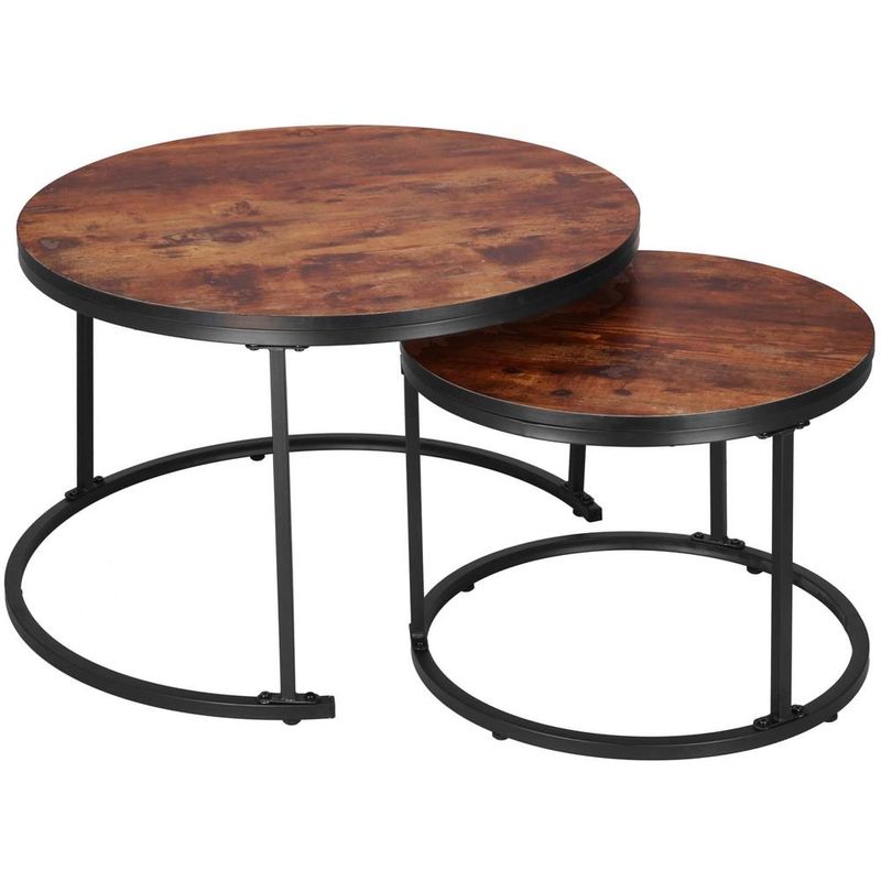 Casa si Gradina - Mobilier - Mese si birouri - Masute de cafea - Set 2 mese pentru cafea suprapozabile, cadru otel, 70x70x47 cm si 50x50x40 cm, maro - Infinity.ro