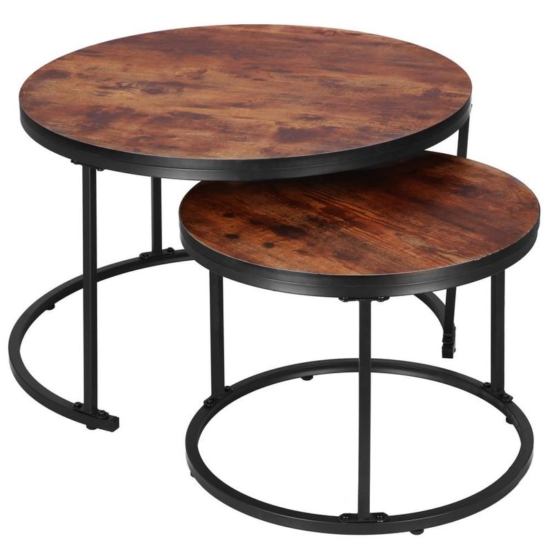 Casa si Gradina - Mobilier - Mese si birouri - Masute de cafea - Set 2 mese pentru cafea suprapozabile, cadru otel, 70x70x47 cm si 50x50x40 cm, maro - Infinity.ro