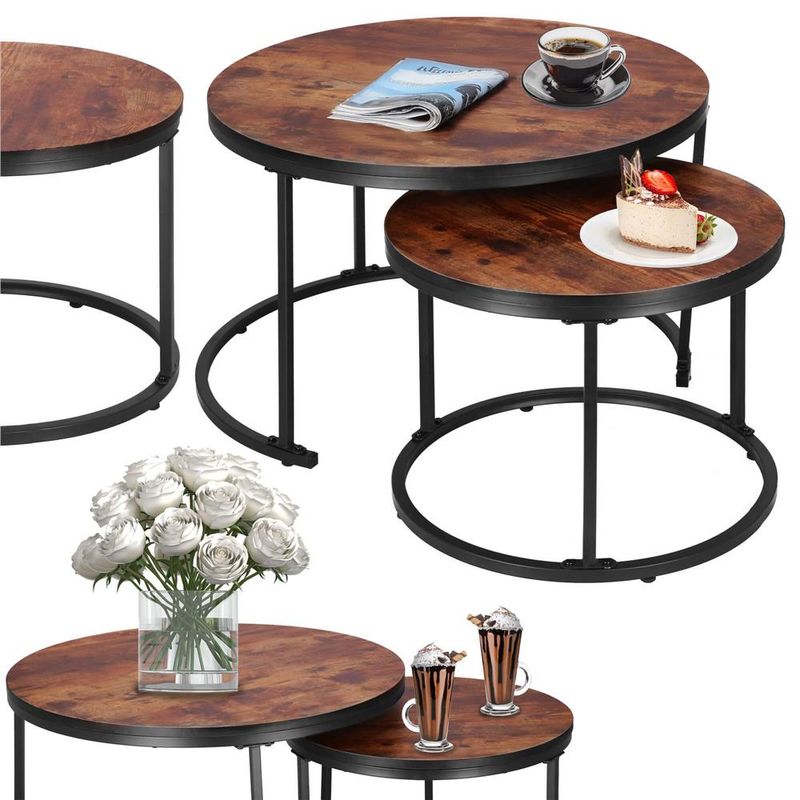 Casa si Gradina - Mobilier - Mese si birouri - Masute de cafea - Set 2 mese pentru cafea suprapozabile, cadru otel, 70x70x47 cm si 50x50x40 cm, maro - Infinity.ro