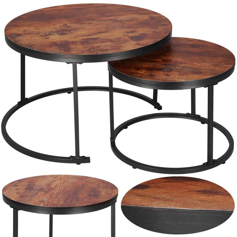 Casa si Gradina - Mobilier - Mese si birouri - Masute de cafea - Set 2 mese pentru cafea suprapozabile, cadru otel, 70x70x47 cm si 50x50x40 cm, maro - Infinity.ro
