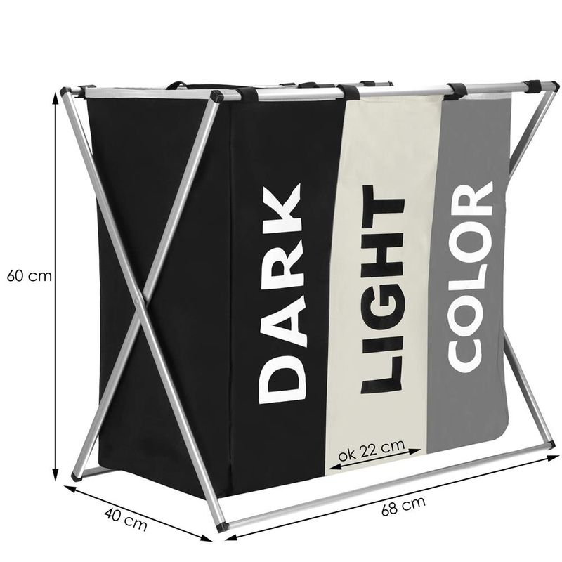 Market - Spalare si intretinere rufe - Uscatoare de rufe si accesorii - Cos de rufe cu 3 compartimente, cadru aluminiu, 60x40x68cm, 146 litri - Infinity.ro