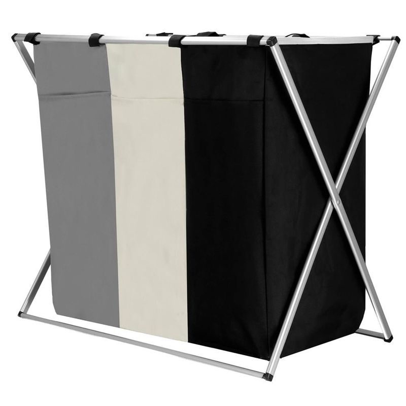Market - Spalare si intretinere rufe - Uscatoare de rufe si accesorii - Cos de rufe cu 3 compartimente, cadru aluminiu, 60x40x68cm, 146 litri - Infinity.ro