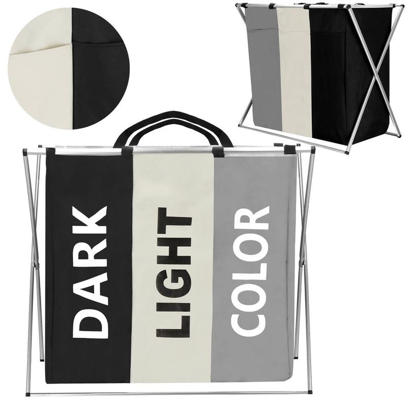 Market - Spalare si intretinere rufe - Uscatoare de rufe si accesorii - Cos de rufe cu 3 compartimente, cadru aluminiu, 60x40x68cm, 146 litri - Infinity.ro