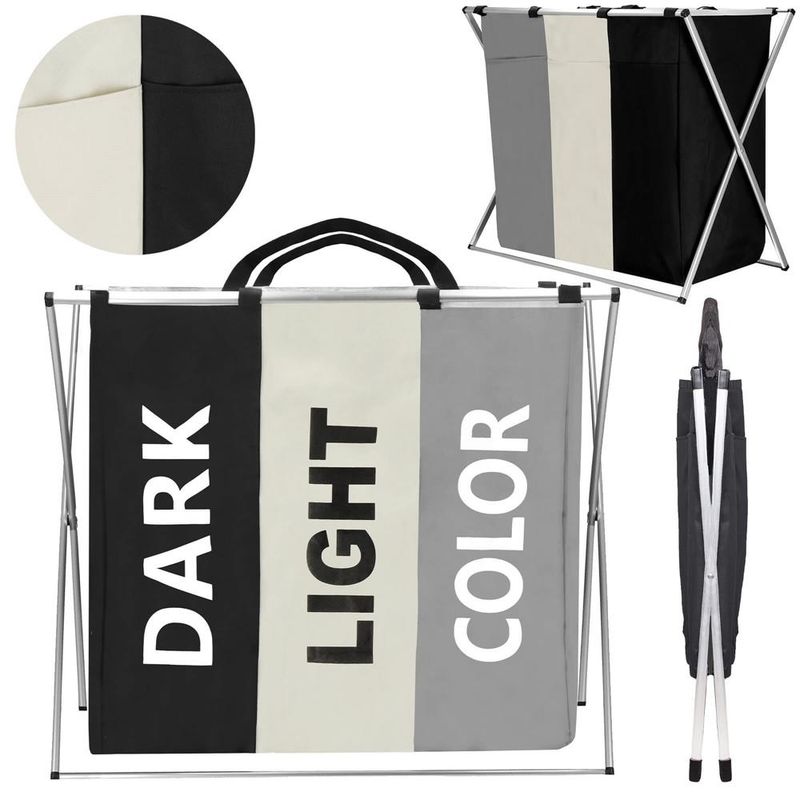 Market - Spalare si intretinere rufe - Uscatoare de rufe si accesorii - Cos de rufe cu 3 compartimente, cadru aluminiu, 60x40x68cm, 146 litri - Infinity.ro