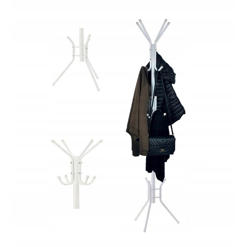 Casa si Gradina - Mobilier - Organizare si depozitare - Cuiere - Cuier hol metalic 178 cm, 12 carlige, design minimalist, alb - Infinity.ro