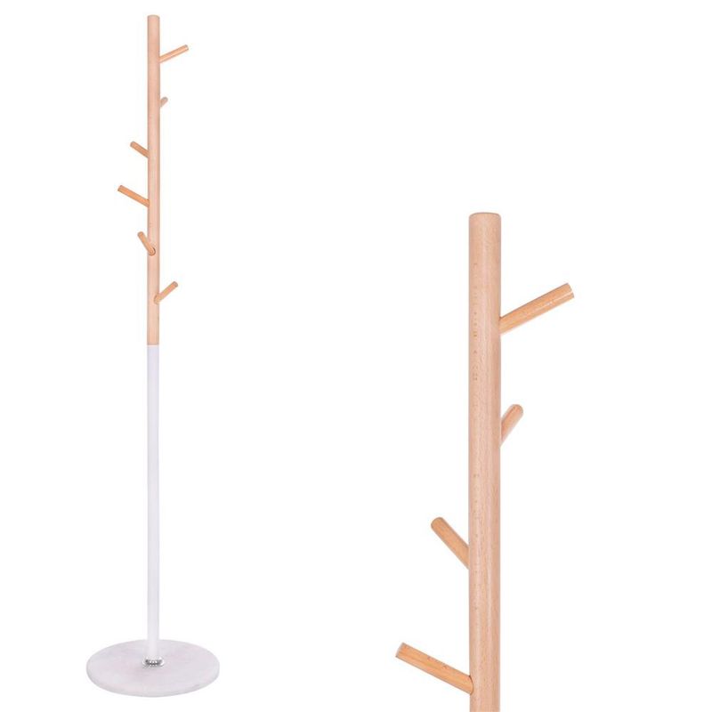 Casa si Gradina - Mobilier - Organizare si depozitare - Cuiere - Cuier tip pom din metal, baza marmura, 6 agatatoare, 172cm, alb si maro - Infinity.ro