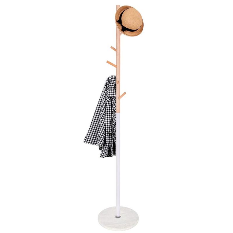Casa si Gradina - Mobilier - Organizare si depozitare - Cuiere - Cuier tip pom din metal, baza marmura, 6 agatatoare, 172cm, alb si maro - Infinity.ro