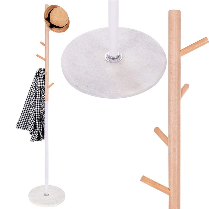 Casa si Gradina - Mobilier - Organizare si depozitare - Cuiere - Cuier tip pom din metal, baza marmura, 6 agatatoare, 172cm, alb si maro - Infinity.ro