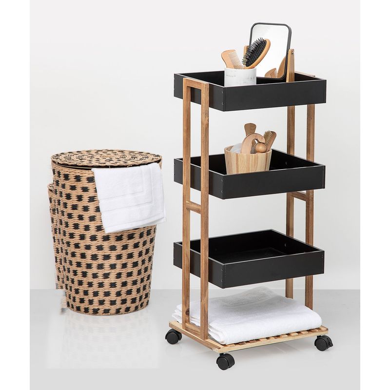 Casa si Gradina - Mobilier - Biblioteci si rafturi - Etajere - Etajera cu 4 rafturi 5Five Natureo pe roti, MDF si bambus, 40x30x88 cm, negru - Infinity.ro