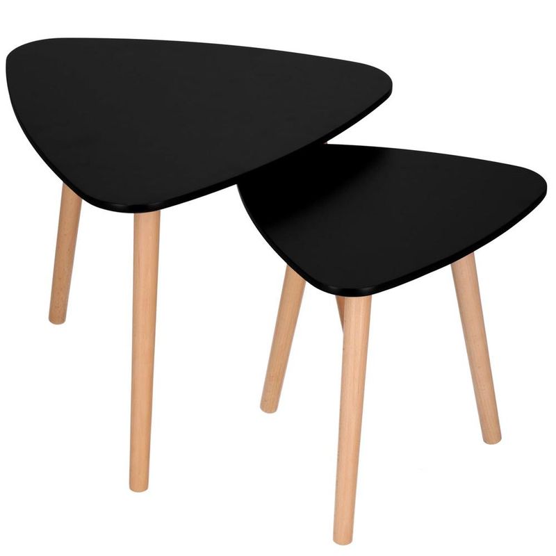 Casa si Gradina - Mobilier - Mese si birouri - Masute de cafea - Set 2 mese de cafea, ovale, 54x45 cm si 41x40 cm, Blat MDF, Picioare lemn, Negru - Infinity.ro
